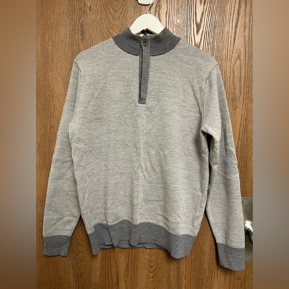 Peter Millar Merino Wool Sweater Mens L Gray Heavy Mock Neck 1/4 Zip Pullover